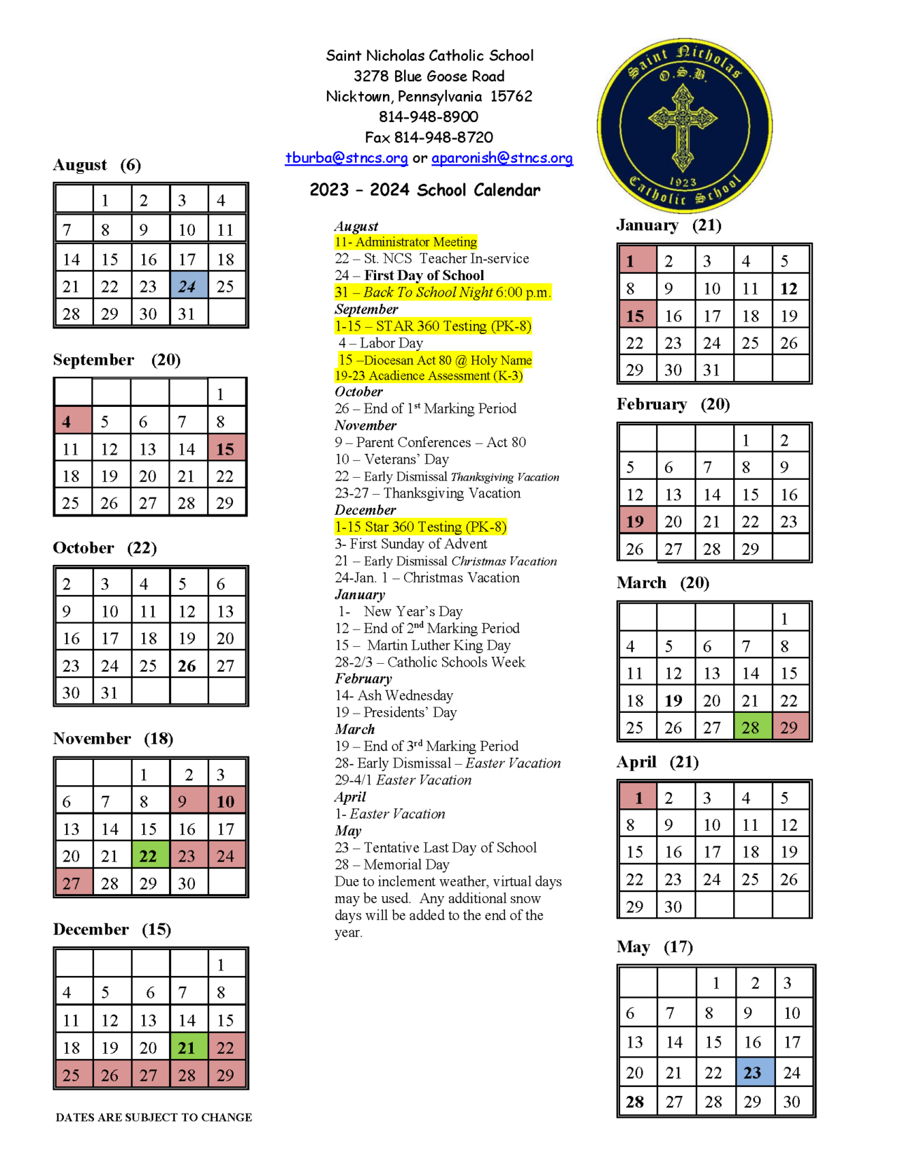 calendar-st-nicholas-catholic-school
